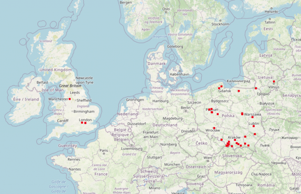 Locations of ensembles participating in the project